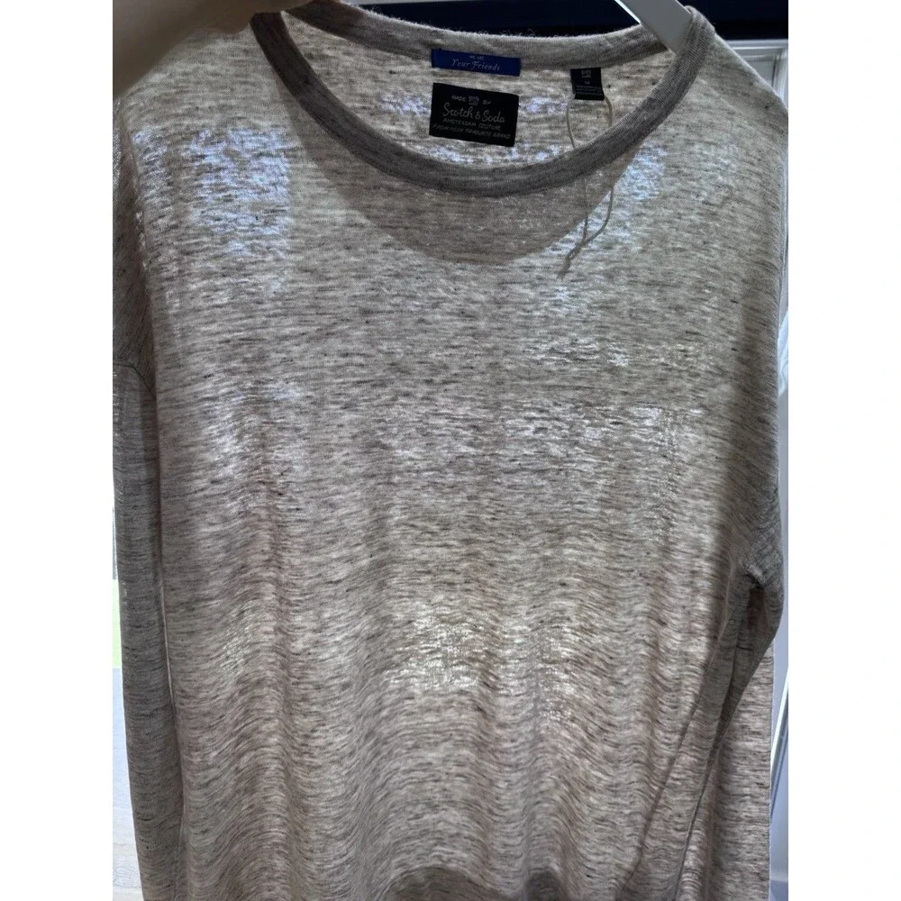 Scotch & Soda Men's Heathered Oatmeal Crewneck Linen Long Sleeve Medium EUC